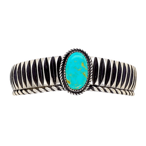 Native American Bracelet - Stunning Navajo Royston Turquoise Sterling Silver Bracelet - L. Tahe