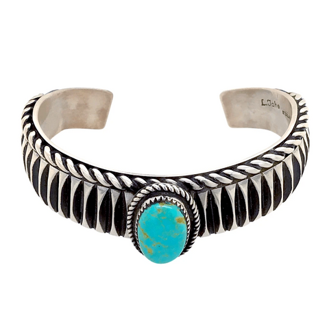 Image of Native American Bracelet - Stunning Navajo Royston Turquoise Sterling Silver Bracelet - L. Tahe