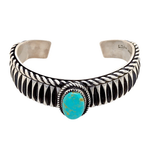 Native American Bracelet - Stunning Navajo Royston Turquoise Sterling Silver Bracelet - L. Tahe