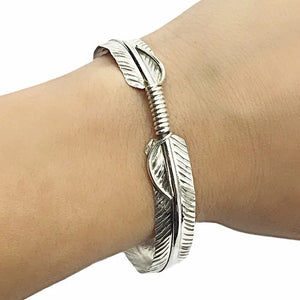 Native American Bracelet - Thin Navajo Feather Sterling Silver Cuff Bracelet - Native American