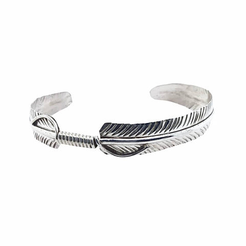 Image of Native American Bracelet - Thin Navajo Feather Sterling Silver Cuff Bracelet - Native American