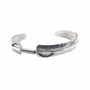 Native American Bracelet - Thin Navajo Feather Sterling Silver Cuff Bracelet - Native American
