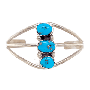 Native American Bracelet - Three Stone Navajo Pawn Kingman Turquoise Bracelet With Embellished Setting