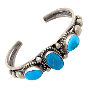 Native American Bracelet - Three Stone Turquoise Embellished Bracelet - B. Johnson, Navajo