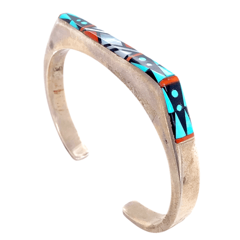 Image of Native American Bracelet - Turquoise, Onyx, And Mother Of Pearl Zuni Inlay Pawn Bracelet