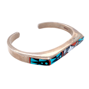 Native American Bracelet - Turquoise, Onyx, And Mother Of Pearl Zuni Inlay Pawn Bracelet
