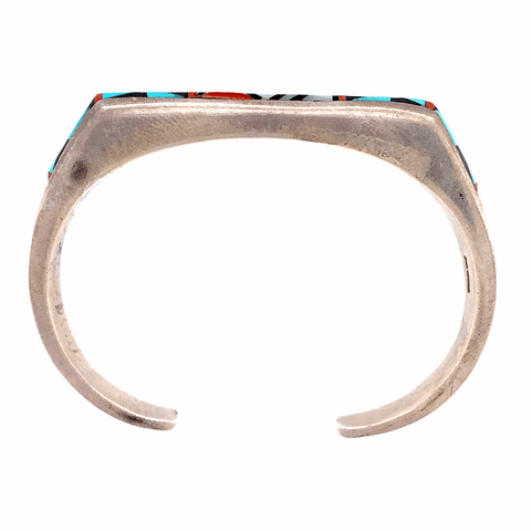 Image of Native American Bracelet - Turquoise, Onyx, And Mother Of Pearl Zuni Inlay Pawn Bracelet