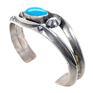 Native American Bracelet - Unique Navajo Blue Bird Kingman Turquoise Sterling Silver Bracelet