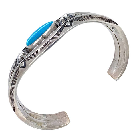 Image of Native American Bracelet - Unique Navajo Blue Bird Kingman Turquoise Sterling Silver Bracelet