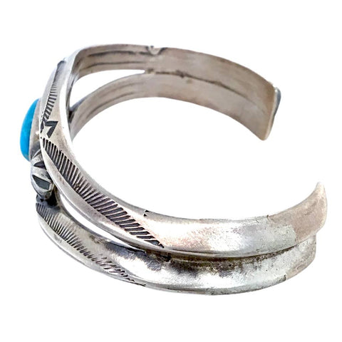 Image of Native American Bracelet - Unique Navajo Blue Bird Kingman Turquoise Sterling Silver Bracelet