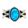 Native American Bracelet - Unique Navajo High Grade Kingman Turquoise Sterling Bracelet - C. Willie
