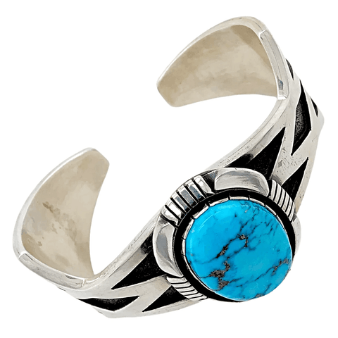 Image of Native American Bracelet - Unique Navajo High Grade Kingman Turquoise Sterling Bracelet - C. Willie