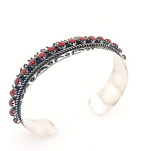 Native American Bracelet - Zuni Coral Dotted Row Cuff Bracelet