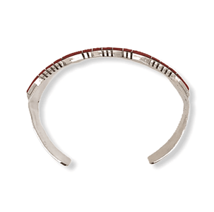 Native American Bracelet - Zuni Handcrafted 4 Row Coral Inlay Bracelet - Sheldon Lalio