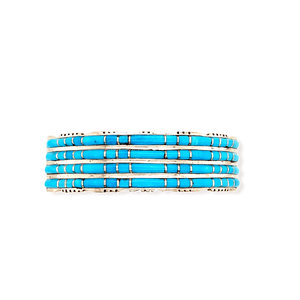 Native American Bracelet - Zuni Handcrafted 4 Row Turquoise Inlay Bracelet - Sheldon Lalio