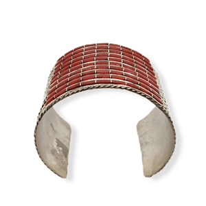 Native American Bracelet - Zuni Inlay 10 Row Coral Cuff Bracelet