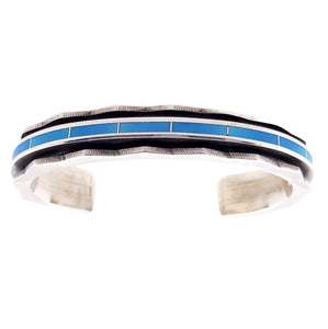 Native American Bracelet - Zuni Inlay Sleeping Beauty Turquoise Cuff Bracelet -Loretto
