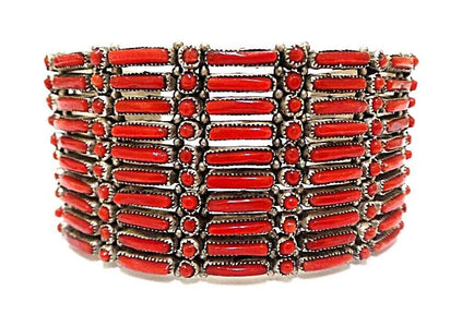 Native American Bracelet - Zuni Petit Point 10 Row Coral Bracelet By: J. Wayaco