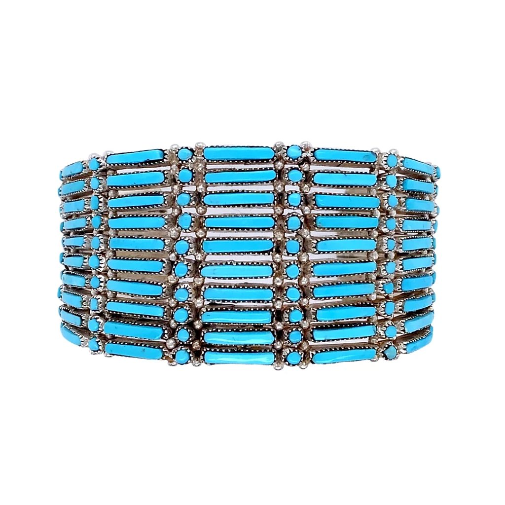 Item #898F- XLG Ladies Vintage Zuni Turquoise Needlepoint Satellite Cluster  Watch Cuff —*Native American Women's Watch Cuffs