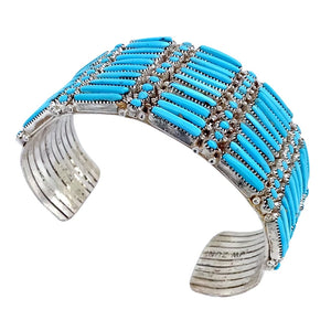 Native American Bracelet - Zuni Petit Point 10 Row Sleeping Beauty Turquoise Bracelet - Wayaco - Native American