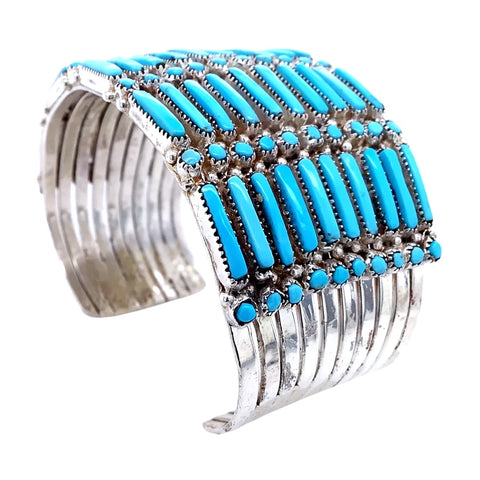 Image of Native American Bracelet - Zuni Petit Point 10 Row Sleeping Beauty Turquoise Bracelet - Wayaco - Native American
