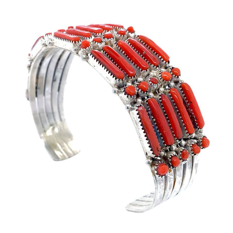 Image of Native American Bracelet - Zuni Petit Point 5-Row Red Coral Bracelet - Wayaco - Native American