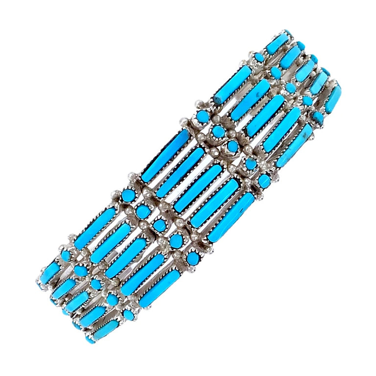 Zuni Turquoise Needlepoint Genuine Sterling Silver Cuff Bracelet AX124800