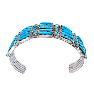 Native American Bracelet - Zuni Petit Point 5-Row Sleeping Beauty Turquoise Bracelet - Wayaco - Native American