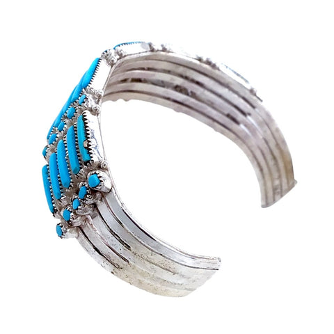 Image of Native American Bracelet - Zuni Petit Point 5-Row Sleeping Beauty Turquoise Bracelet - Wayaco - Native American