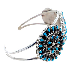 Native American Bracelet - Zuni Petit Point Turquoise Burst Cuff Bracelet - Native American