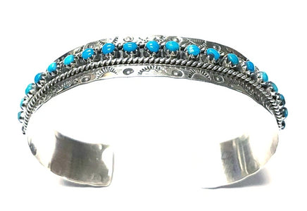Native American Bracelet - Zuni Sleeping Beauty Turquoise Dotted Row Cuff Bracelet