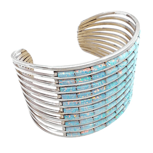 Native American Bracelet - Zuni Ten Row Inlay Created Opal Bracelet