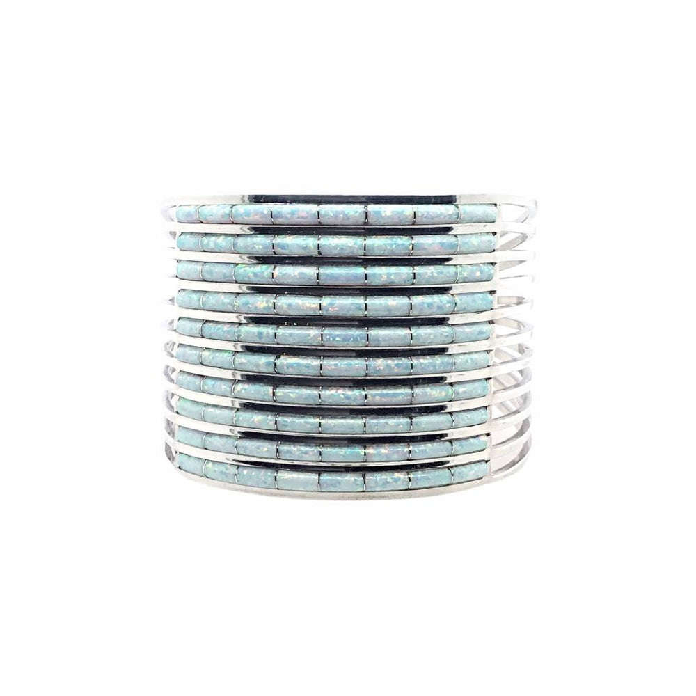 Native American Bracelet - Zuni Ten Row Inlay Created Opal Cuff Bracelet - Native American