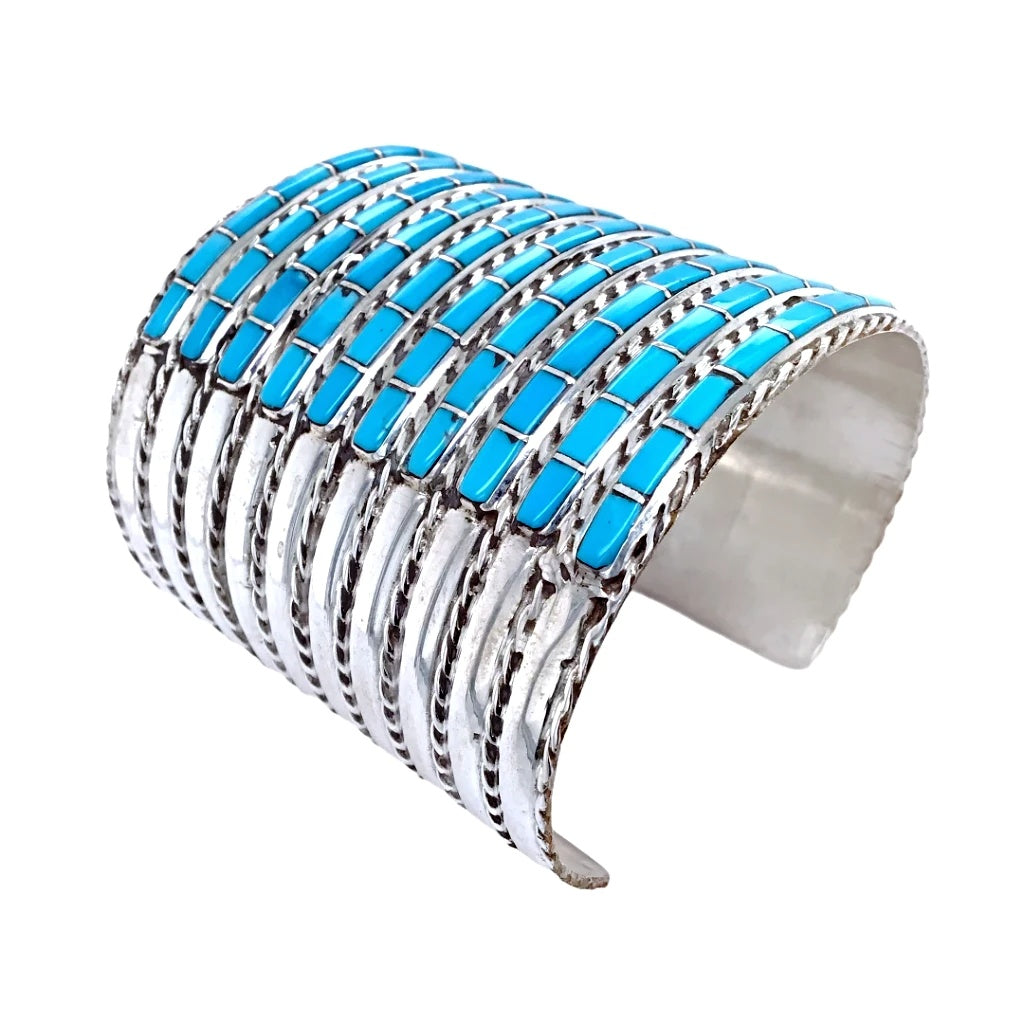 Zuni Ten Row Inlay Turquoise Cuff Bracelet - Native American