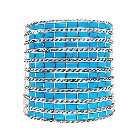 Image of Native American Bracelet - Zuni Ten Row Inlay Turquoise Cuff Bracelet - Native American