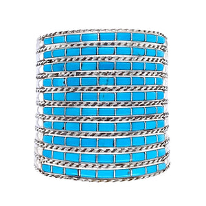 Native American Bracelet - Zuni Ten Row Inlay Turquoise Cuff Bracelet - Native American