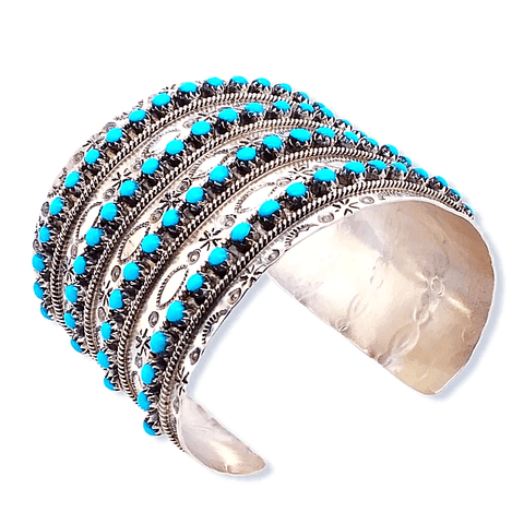 Image of Native American Bracelet - Zuni Turquoise 4 Row Sleeping Beauty Cuff Bracelet - Pearl Ukestine