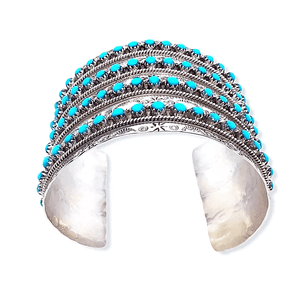 Native American Bracelet - Zuni Turquoise 4 Row Sleeping Beauty Cuff Bracelet - Pearl Ukestine