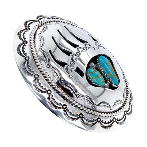 Image of Native American Buckle - Navajo Bear Claw Shadow Box Kingman Turquoise Belt Buckle - Native American