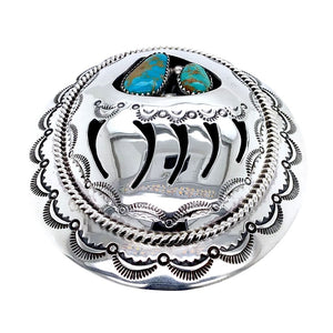 Native American Buckle - Navajo Bear Claw Shadow Box Kingman Turquoise Belt Buckle - Native American