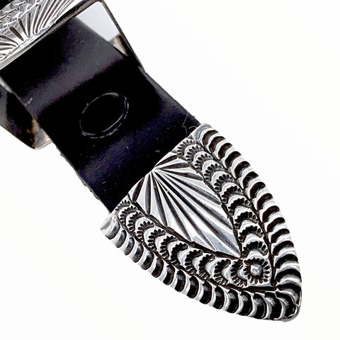 Image of Native American Buckle - Navajo Engraved Sterling Silver Ranger Belt Buckle & Loop Attachment - June Defarito - Native American