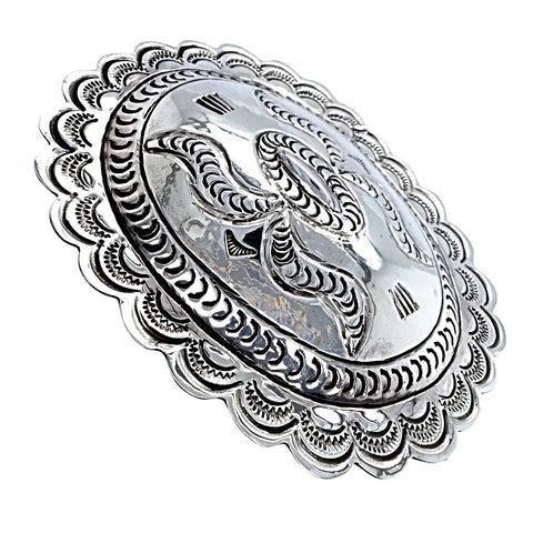Image of Native American Buckle - Navajo Hand Stamped Sterling Silver Belt Buckle - Carson Blackgoat - Native American