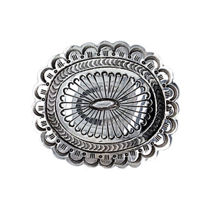Native American Buckle - Navajo Hand-Stamped Sterling Silver Scalloped Belt Buckle - Carson Blackgoat - Native American