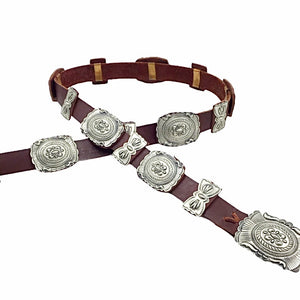 Native American Buckle - Navajo Medium Concho Southwestern Sterling Silver Brown Leather Belt  - Eugene Charley - Native American