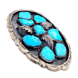 Native American Buckle - Navajo Pawn Turquoise Cluster Leaf Belt Buckle