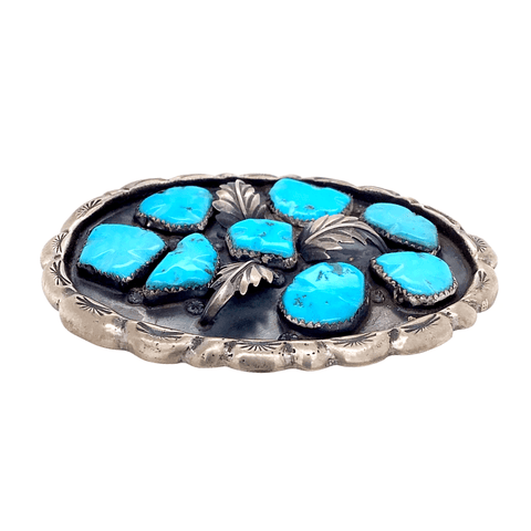Image of Native American Buckle - Navajo Pawn Turquoise Cluster Leaf Belt Buckle