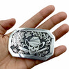 Native American Buckle - Navajo Skull Cowboy Flower Scene Engraved Southwestern Sterling Silver Belt Buckle - Native American