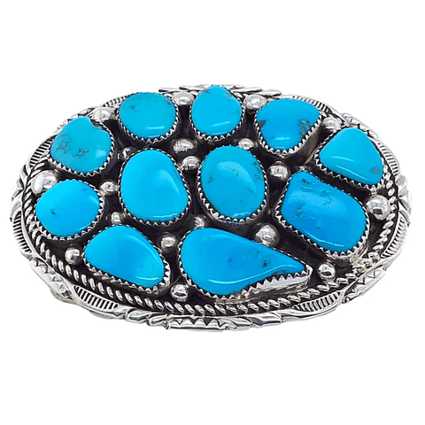 Image of Native American Buckle - Navajo Sleeping Beauty Turquoise Cluster Belt Buckle