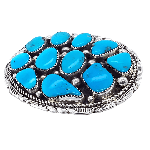 Image of Native American Buckle - Navajo Sleeping Beauty Turquoise Cluster Belt Buckle