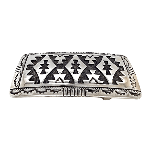 Image of Native American Buckle - Navajo Traditional Style Sterling Silver Belt Buckle - Tommy Singer
